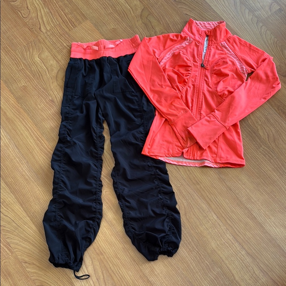Girls Coral Jacket and Black Pants Set